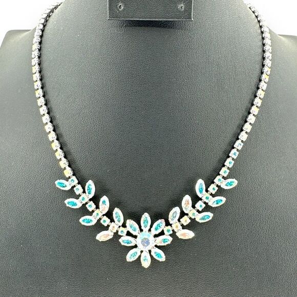 Rhinestone Colorful Floral Designs Choker Necklace Hook Clasp by David's Bridal - Picture 1 of 9